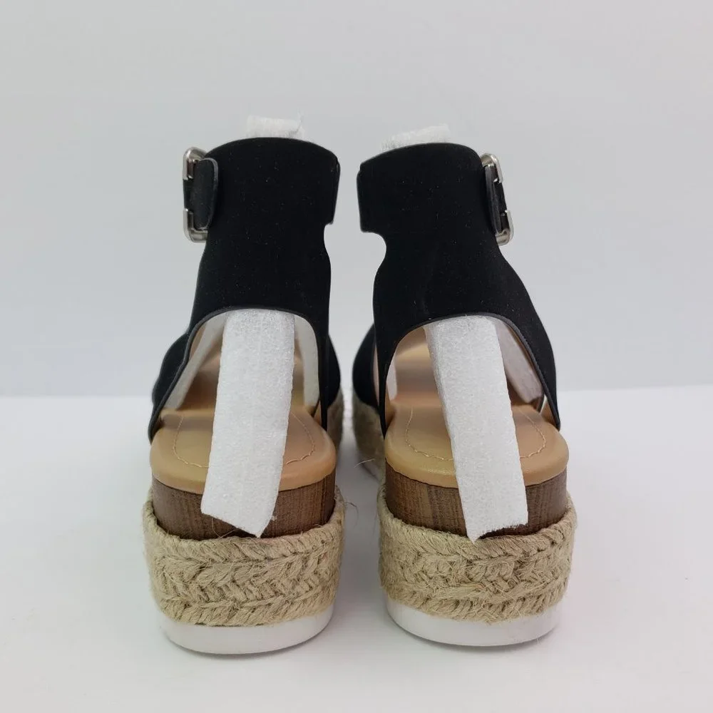 Soda Topic Womens Size 8.5 Black Open Toe Ankle Strap Espadrille Platform Sandal - Picture 7 of 11